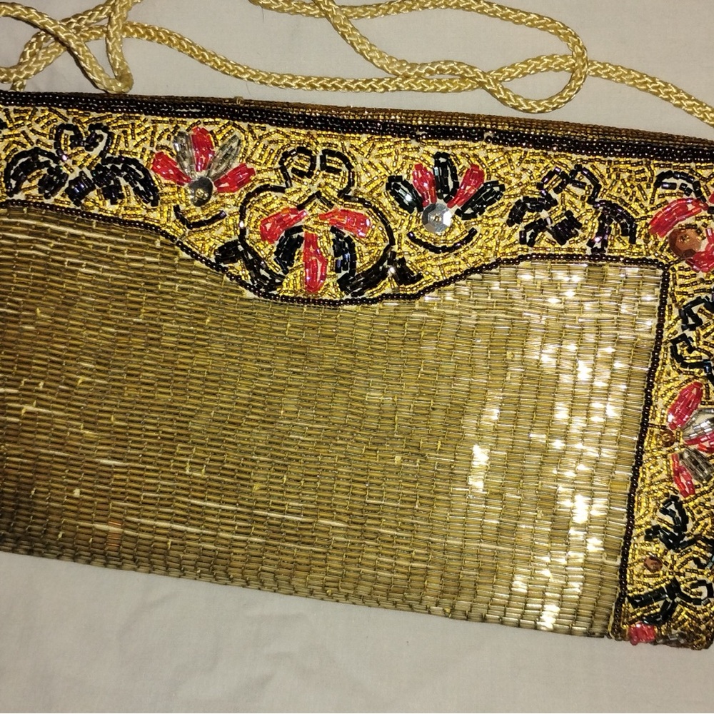 Elegant Beaded Clutch - Gold and Black